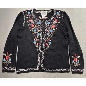 Vintage Curio Cardigan Sweater Womens Large Beaded Embroidered Floral Artsy Boho